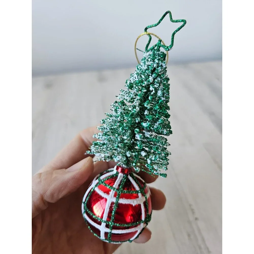 Roman Glitter tree ball ornament unique Xmas sparkle red green plaid striped sta